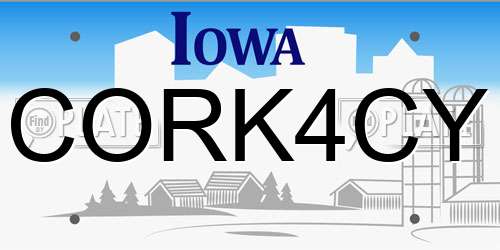 CORK4CY Iowa License Plate