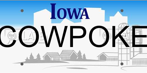 COWPOKE Iowa License Plate