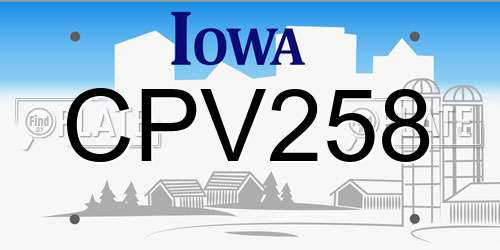 CPV258 Iowa License Plate