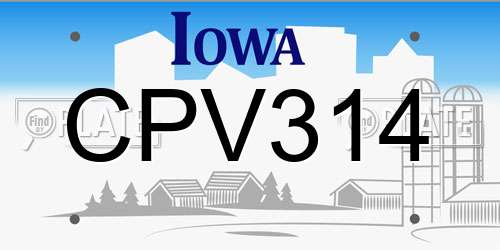CPV314 Iowa License Plate
