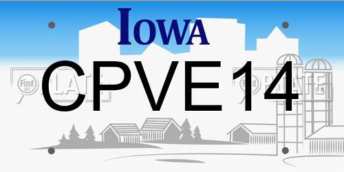 CPVE14 Iowa License Plate
