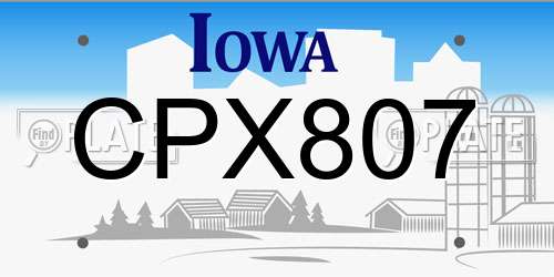 CPX807 Iowa License Plate