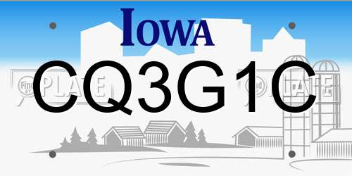 CQ3G1C Iowa License Plate