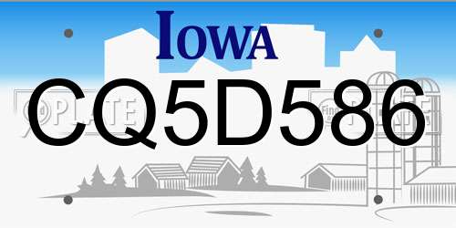 CQ5D586 Iowa License Plate