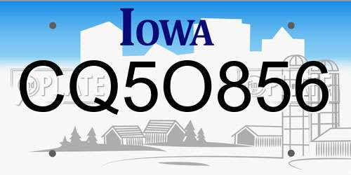 CQ5O856 Iowa License Plate