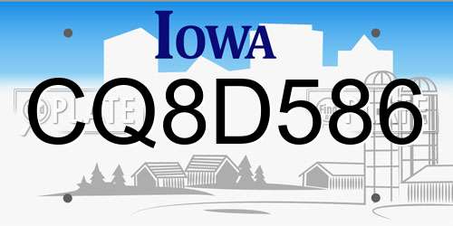 CQ8D586 Iowa License Plate