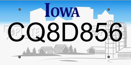 CQ8D856 Iowa License Plate