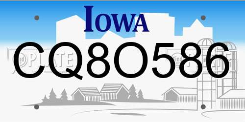 CQ8O586 Iowa License Plate
