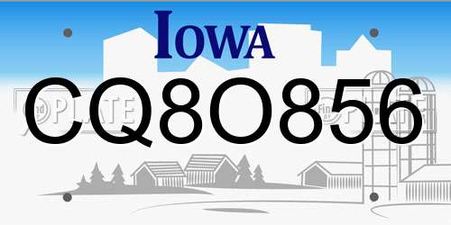 CQ8O856 Iowa License Plate