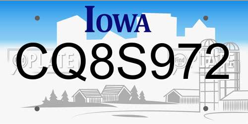 CQ8S972 Iowa License Plate