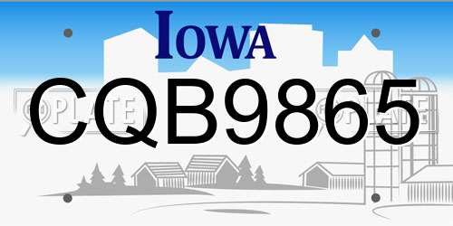 CQB9865 Iowa License Plate