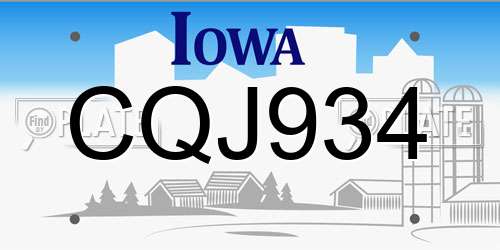 CQJ934 Iowa License Plate