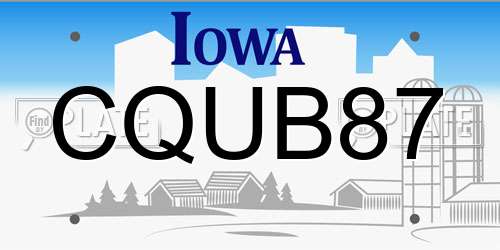 CQUB87 Iowa License Plate