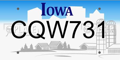 CQW731 Iowa License Plate