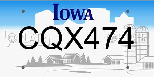 CQX474 Iowa License Plate