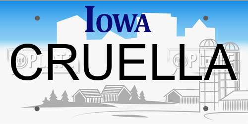 CRUELLA Iowa License Plate