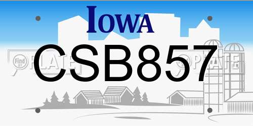 CSB857 Iowa License Plate