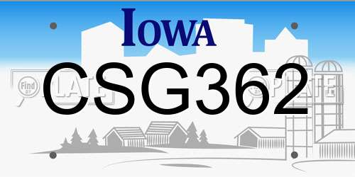 CSG362 Iowa License Plate