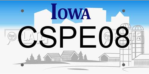 CSPE08 Iowa License Plate