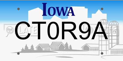CT0R9A Iowa License Plate