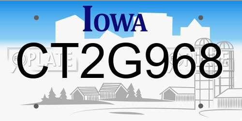 CT2G968 Iowa License Plate