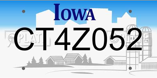 CT4Z052 Iowa License Plate