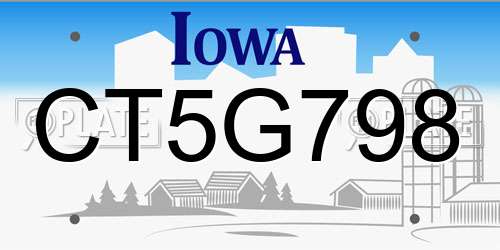 CT5G798 Iowa License Plate