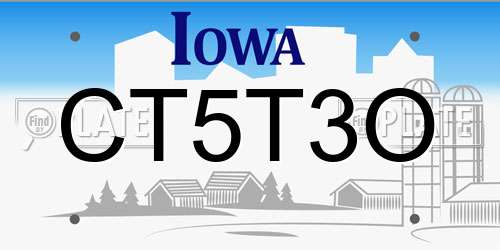 CT5T3O Iowa License Plate