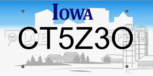 CT5Z3O Iowa License Plate