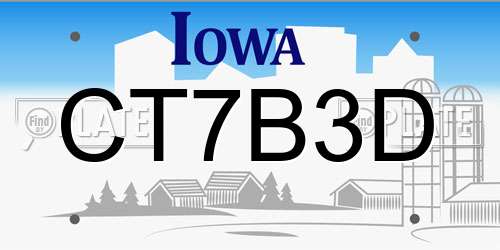 CT7B3D Iowa License Plate