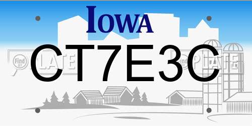 CT7E3C Iowa License Plate