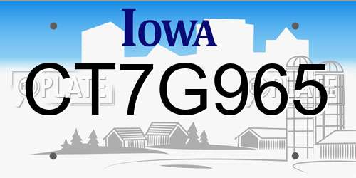 CT7G965 Iowa License Plate