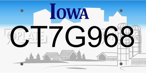 CT7G968 Iowa License Plate