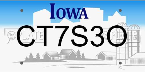 CT7S3O Iowa License Plate