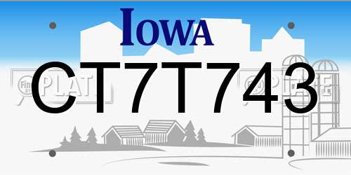 CT7T743 Iowa License Plate