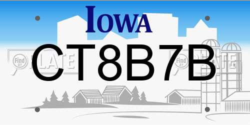 CT8B7B Iowa License Plate