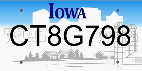 CT8G798 Iowa License Plate