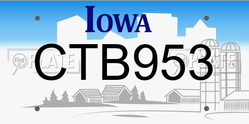 CTB953 Iowa License Plate