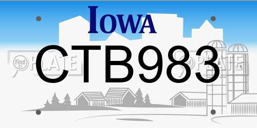 CTB983 Iowa License Plate