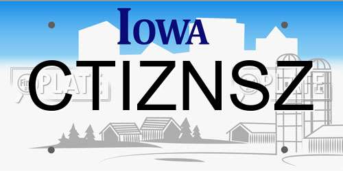 CTIZNSZ Iowa License Plate