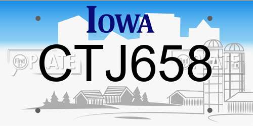 CTJ658 Iowa License Plate