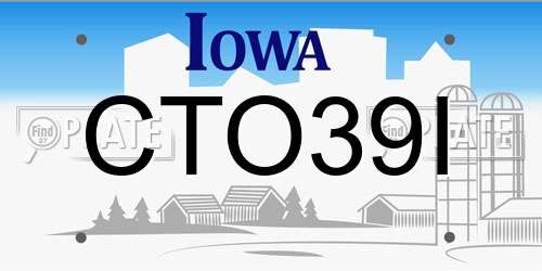 CTO39I Iowa License Plate