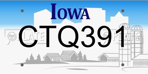 CTQ391 Iowa License Plate