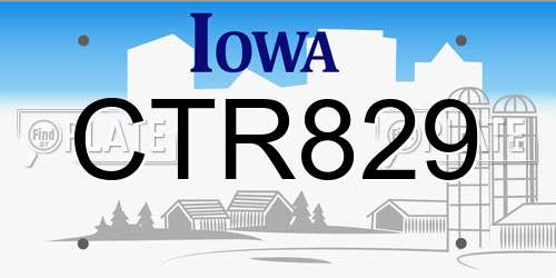 CTR829 Iowa License Plate