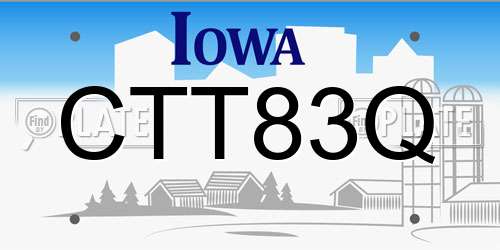 CTT83Q Iowa License Plate
