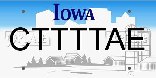 CTTTTAE Iowa License Plate