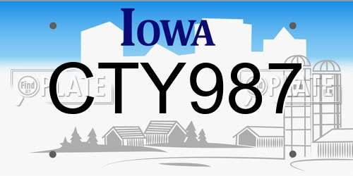 CTY987 Iowa License Plate
