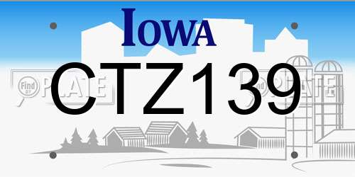 CTZ139 Iowa License Plate