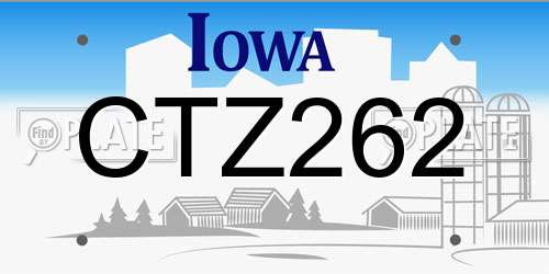 CTZ262 Iowa License Plate
