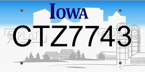CTZ7743 Iowa License Plate